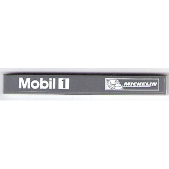 Tile 1 x 8 with White 'Mobil 1' and Michelin Logo on Dark Bluish Gray Background Pattern (Sticker) - Set 75876