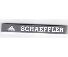 Tile 1 x 8 with White Adidas Logo and 'SCHAEFFLER' on Dark Bluish Gray Background Pattern (Sticker) - Set 75876