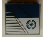 Panel 1 x 4 x 3 with Side Supports - Hollow Studs with Dark Blue Rectangle and SW Republic Logo Pattern Model Right Side (Sticker) - Set 75046