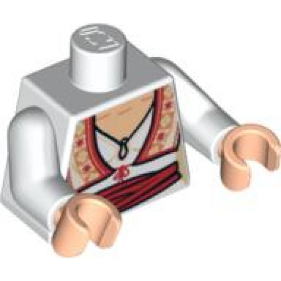 Torso Female Blouse with Keyhole Neckline, Ornate Vest and Red Sash Pattern / White Arms / Light Nougat Hands