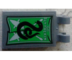 Tile, Modified 2 x 3 with 2 Clips with 'GO SLYTHERIN' and Snake Banner Pattern (Sticker) - Set 75956