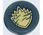 Tile, Round 2 x 2 with Bottom Stud Holder with Gold Spiked Badge Pattern (Sticker) - Set 76079