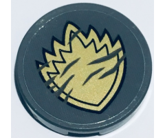 Tile, Round 2 x 2 with Bottom Stud Holder with Gold Spiked Badge Pattern (Sticker) - Set 76079