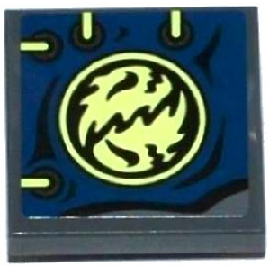 Tile, Modified 2 x 2 Inverted with Dark Blue Cloth with 4 Eyelets, Ninjago Emblem and Yellowish Green Laces Pattern (Sticker) - Set 70737