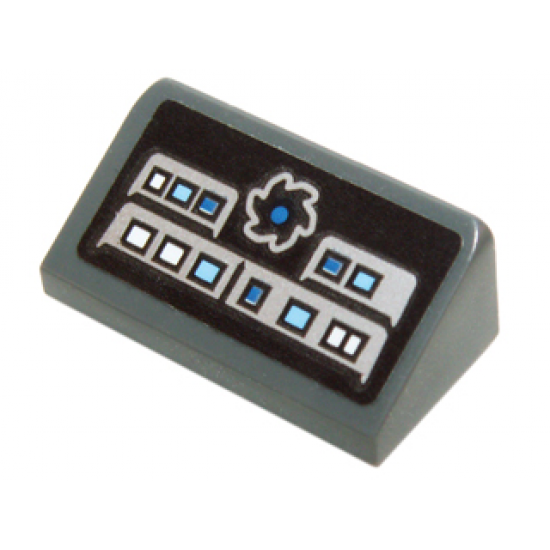 Slope 30 1 x 2 x 2/3 with Saw Blade and White and Blue Square Buttons Pattern (Sticker) - Set 70724