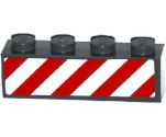 Brick 1 x 4 with Red and White Danger Stripes (White Corners) Pattern on One Side (Sticker) - Set 60080
