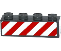 Brick 1 x 4 with Red and White Danger Stripes (White Corners) Pattern on One Side (Sticker) - Set 60080