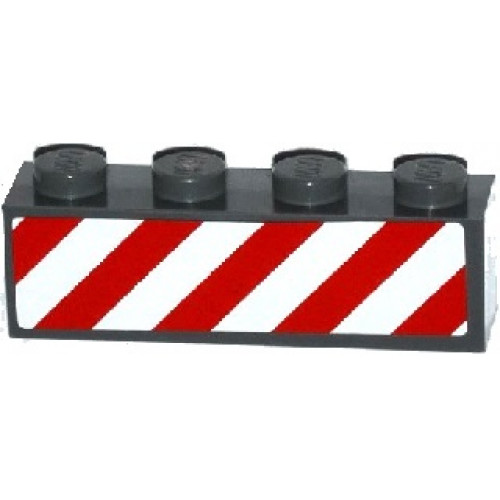 Brick 1 x 4 with Red and White Danger Stripes (White Corners) Pattern on One Side (Sticker) - Set 60080