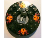 Turntable 6 x 6 x 1 1/3 Round Base with Black Top with Orange Skulls on Red Pattern (Ninjago Spinner)