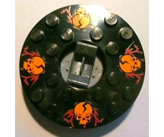 Turntable 6 x 6 x 1 1/3 Round Base with Black Top with Orange Skulls on Red Pattern (Ninjago Spinner)