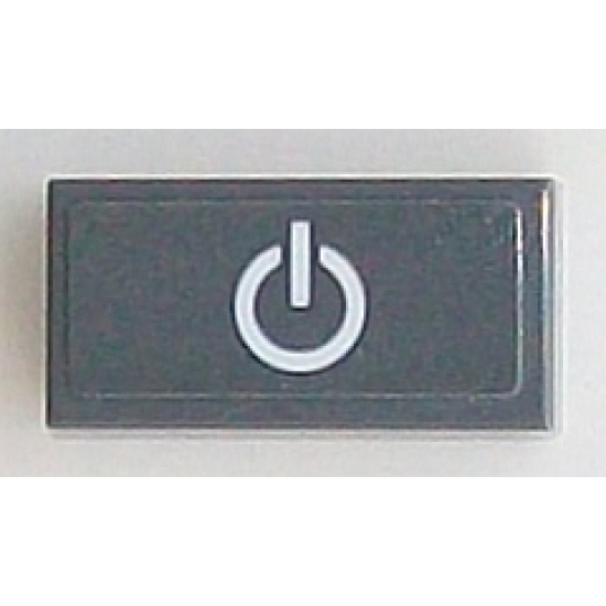 Tile 1 x 2 with White Power Button on Dark Bluish Gray Background Pattern (Sticker) - Set 60098