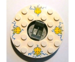 Turntable 6 x 6 x 1 1/3 Round Base with White Top with Yellow Faces on Blue Pattern (Ninjago Spinner)