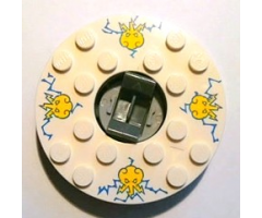 Turntable 6 x 6 x 1 1/3 Round Base with White Top with Yellow Faces on Blue Pattern (Ninjago Spinner)