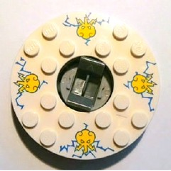 Turntable 6 x 6 x 1 1/3 Round Base with White Top with Yellow Faces on Blue Pattern (Ninjago Spinner)