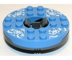 Turntable 6 x 6 x 1 1/3 Round Base with Medium Blue Top and White Faces on White Ice Shards Pattern (Ninjago Spinner)