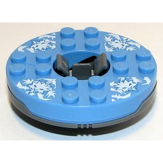 Turntable 6 x 6 x 1 1/3 Round Base with Medium Blue Top and White Faces on White Ice Shards Pattern (Ninjago Spinner)