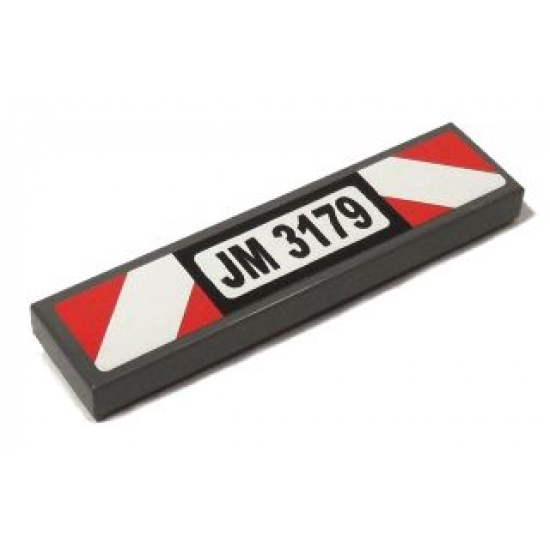 Tile 1 x 4 with Black 'JM 3179' and Red and White Danger Stripes Pattern (Sticker) - Set 3179