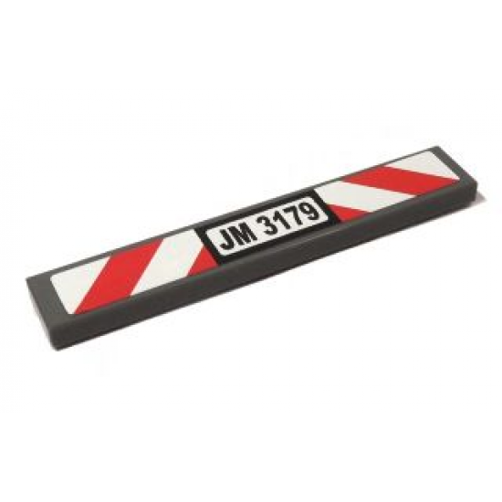 Tile 1 x 6 with Black 'JM 3179' and Red and White Danger Stripes Pattern (Sticker) - Set 3179