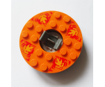 Turntable 6 x 6 x 1 1/3 Round Base with Orange Top and Bright Light Orange Faces on Red Flames Pattern (Ninjago Spinner)
