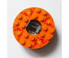 Turntable 6 x 6 x 1 1/3 Round Base with Orange Top and Bright Light Orange Faces on Red Flames Pattern (Ninjago Spinner)