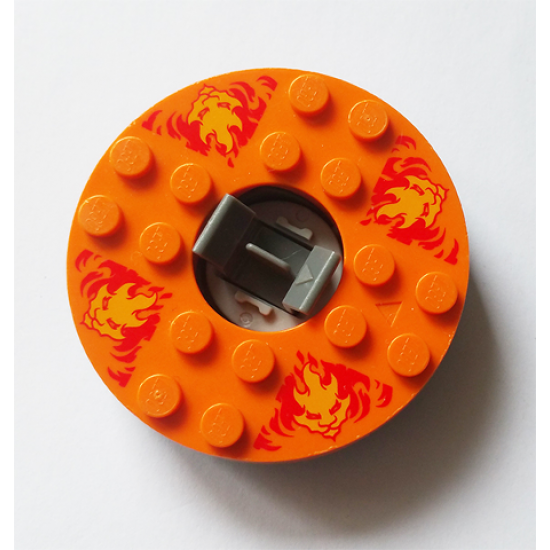 Turntable 6 x 6 x 1 1/3 Round Base with Orange Top and Bright Light Orange Faces on Red Flames Pattern (Ninjago Spinner)