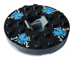 Turntable 6 x 6 x 1 1/3 Round Base with Black Top with Blue Skulls on White Pattern (Ninjago Spinner)