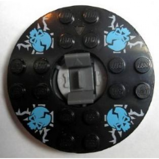 Turntable 6 x 6 x 1 1/3 Round Base with Black Top with Blue Skulls on White Pattern (Ninjago Spinner)