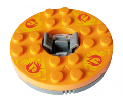 Turntable 6 x 6 x 1 1/3 Round Base with Orange Top and Red Phoenixes on Yellow Flames Pattern (Ninjago Spinner)
