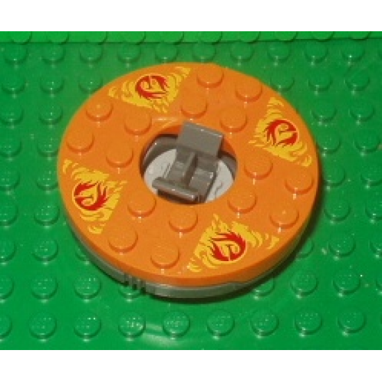 Turntable 6 x 6 x 1 1/3 Round Base with Orange Top and Red Phoenixes on Yellow Flames Pattern (Ninjago Spinner)