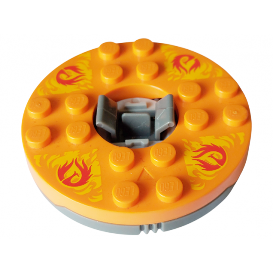 Turntable 6 x 6 x 1 1/3 Round Base with Orange Top and Red Phoenixes on Yellow Flames Pattern (Ninjago Spinner)
