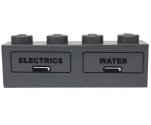 Brick 1 x 4 with Black 'ELECTRICS' and 'WATER' Pattern (Sticker) - Set 7938