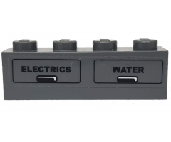 Brick 1 x 4 with Black 'ELECTRICS' and 'WATER' Pattern (Sticker) - Set 7938