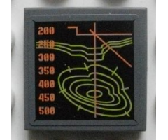 Tile 2 x 2 with Screen with Terrain Map and Height Levels Pattern (Sticker) - Set 8959