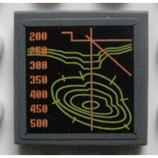 Tile 2 x 2 with Screen with Terrain Map and Height Levels Pattern (Sticker) - Set 8959