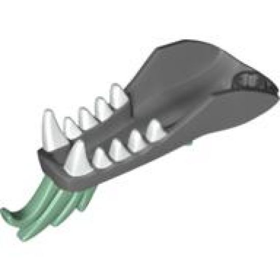 Animal, Body Part Dragon Head (Ninjago) Lower Jaw with White Teeth and Sand Green Spines Pattern
