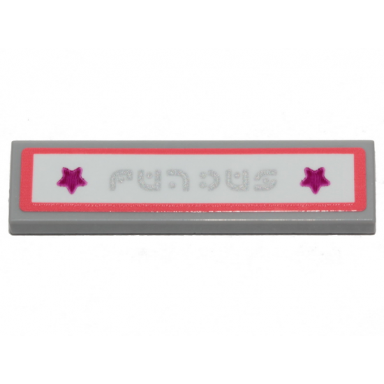 Tile 1 x 4 with Alien Characters License Plate, Magenta Stars and Coral Outline Pattern (Sticker) - Set 70828