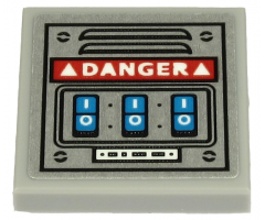 Tile, Modified 2 x 2 Inverted with White 'DANGER' and 3 Blue Buttons on Metal Plate with Vent Pattern (Sticker) - Set 70432