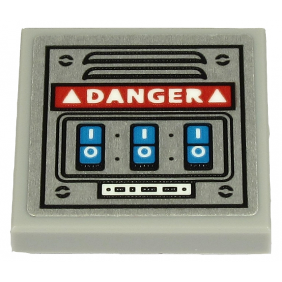 Tile, Modified 2 x 2 Inverted with White 'DANGER' and 3 Blue Buttons on Metal Plate with Vent Pattern (Sticker) - Set 70432