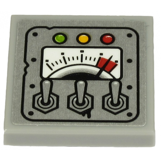 Tile, Modified 2 x 2 Inverted with Gauge, 3 Levers and Green, Yellow and Red Lights on Metal Plate Pattern (Sticker) - Set 70432