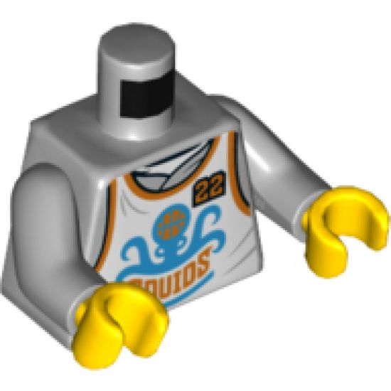 Torso White Tank Top with Orange Number 22 on Front and Back, 'SQUIDS' and Dark Azure Squid Pattern / Light Bluish Gray Arms / Yellow Hands