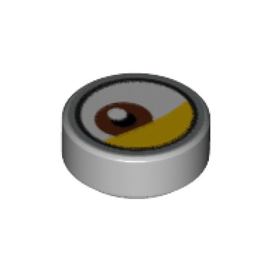 Tile, Round 1 x 1 with Lateral Reddish Brown Eye and Yellow Eyelid Pattern
