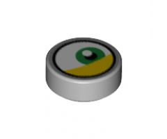 Tile, Round 1 x 1 with Lateral Green Eye and Yellow Eyelid Pattern