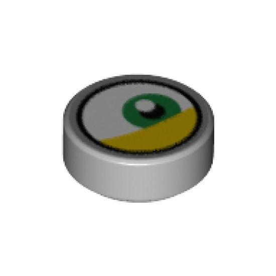Tile, Round 1 x 1 with Lateral Green Eye and Yellow Eyelid Pattern