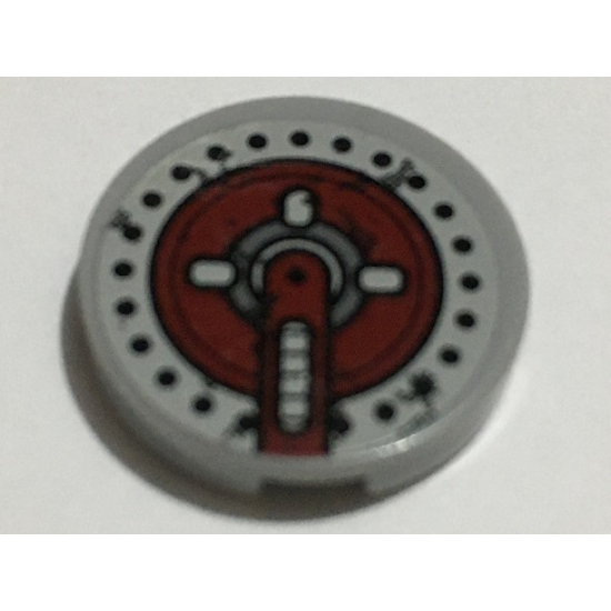 Tile, Round 2 x 2 with Dark Red Hatch Pattern (Sticker) - Set 70009
