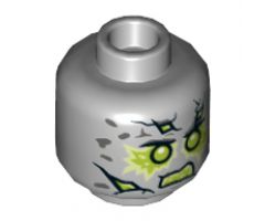 Minifigure, Head Dual Sided Stone Cracks, Dark Bluish Gray Spots, Lime Energy, Angry / Neutral Pattern - Hollow Stud