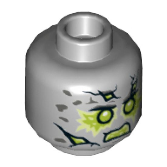Minifigure, Head Dual Sided Stone Cracks, Dark Bluish Gray Spots, Lime Energy, Angry / Neutral Pattern - Hollow Stud