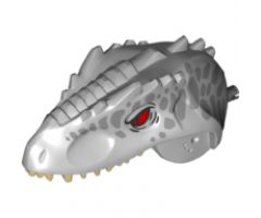 Animal, Body Part Dinosaur Head Indominus rex with Pin, Tan Teeth, Red Eyes and Silver Scales Pattern