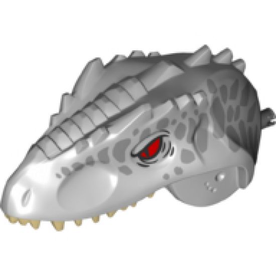 Animal, Body Part Dinosaur Head Indominus rex with Pin, Tan Teeth, Red Eyes and Silver Scales Pattern