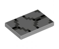 Tile 2 x 3 with Pixelated Black and Dark Bluish Gray Pattern