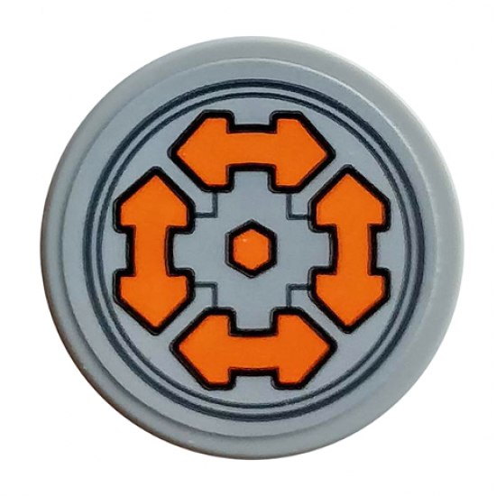 Tile, Round 2 x 2 with Bottom Stud Holder with 4 Orange Arrows Double and Hexagon Pattern (Sticker) - Set 76107